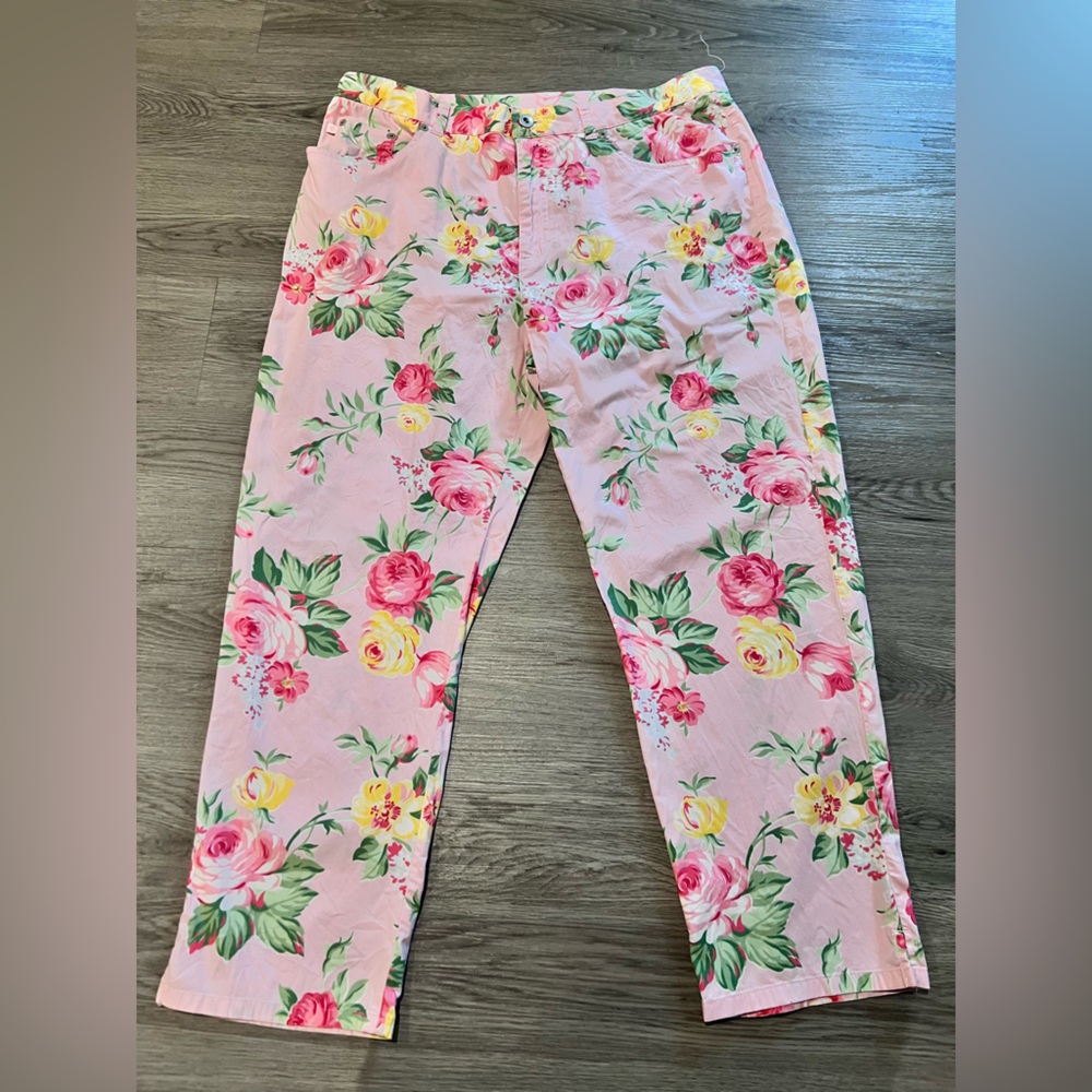 Ralph Lauren Pink Floral Cotton Blend Pants